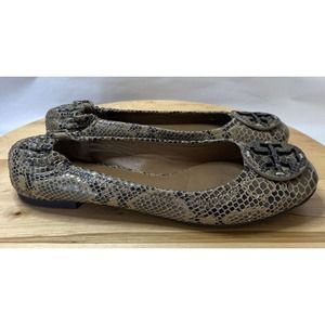 Tory Burch Reva Ballet Flats Brown Leather Snakeskin Slip On Flat Women's 7.5M